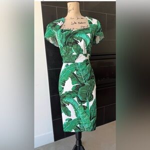 Tropical Green Leaf Print Dress